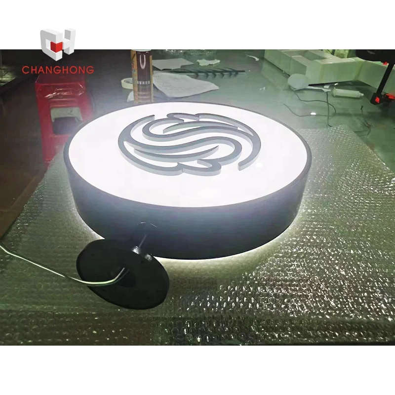 circle led sign board signage outdoor wall side hanging water proof round plastic double side light box