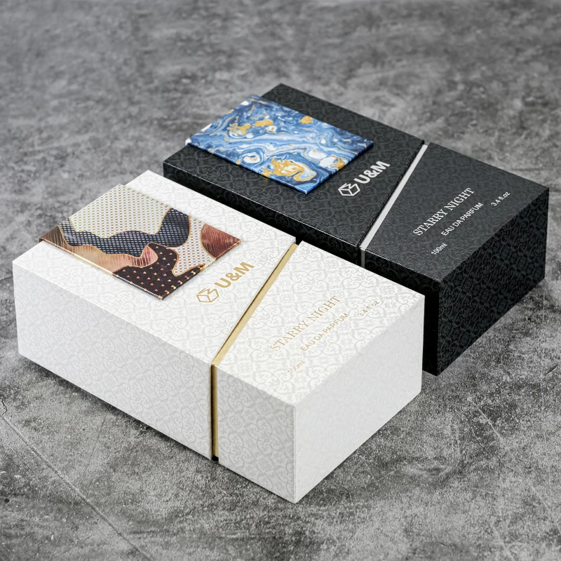 Custom Luxury Pearl Paper Hot Stamping & UV Printing Gift Arabian Perfume Packaging Storage Box for Perfume Bottles