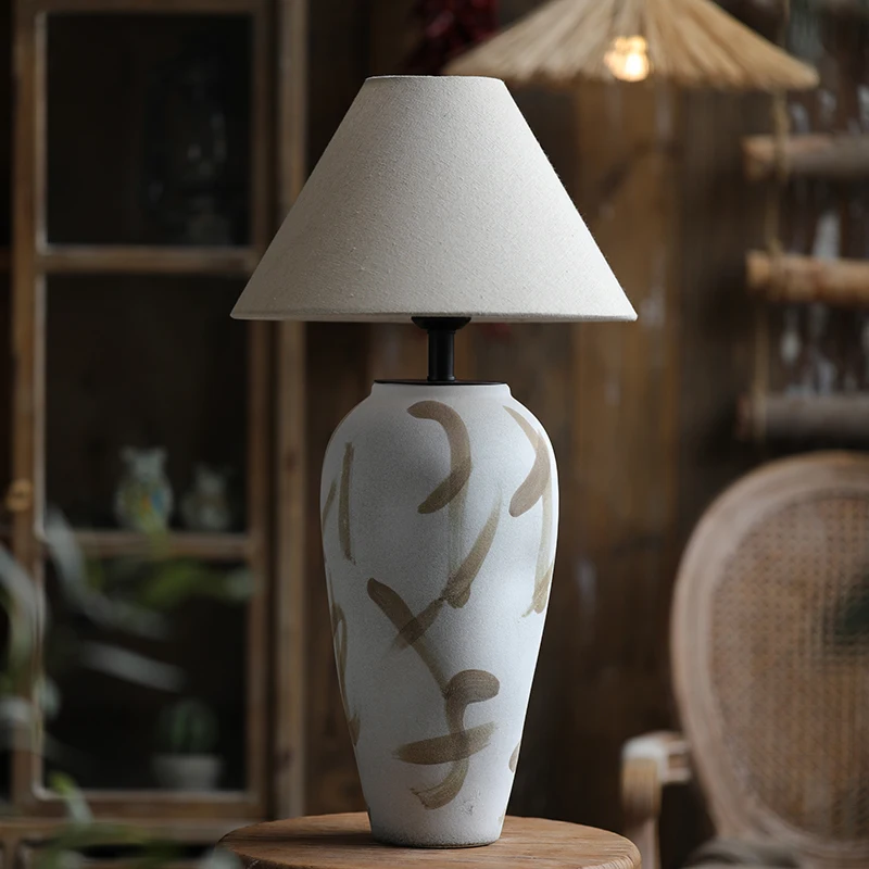 Pottery hot sale white and light yellow simple light luxury style wabi sabi floor lamp frosted texture three pieces as one set