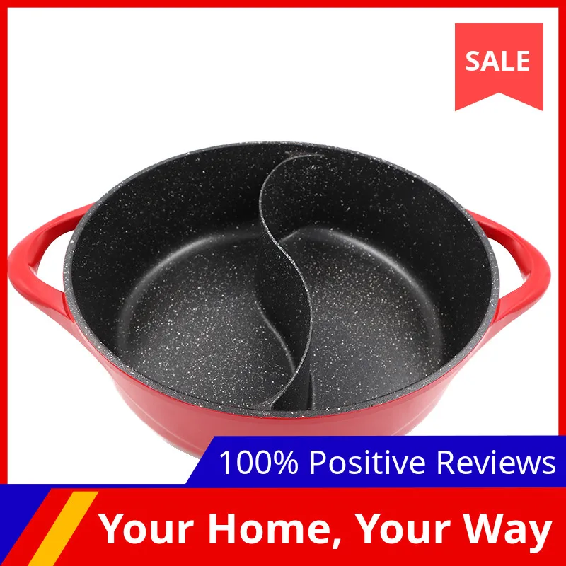 Cast Aluminum PFOA Free Chinese Samovar Hogo Sauce Pot Double-Flavor Hot Pot Non-stick Thicken 28/30 Induction Cooker