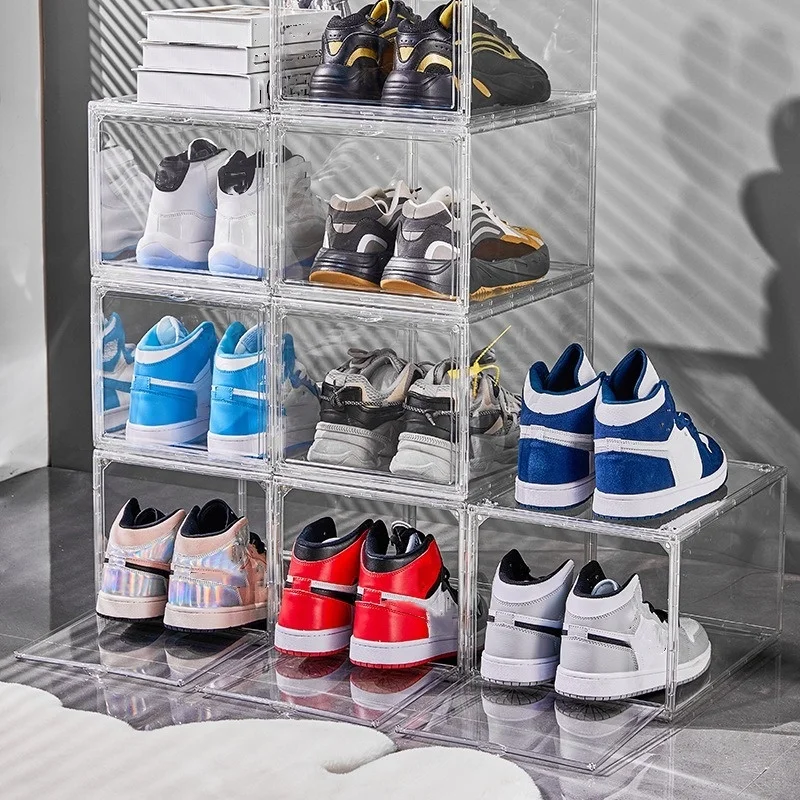Hot Sale Sneaker Drop Front shoe rack Box Shoe Storage Boxes Clear Transparent Stackable Plastic Shoe Box Display Case