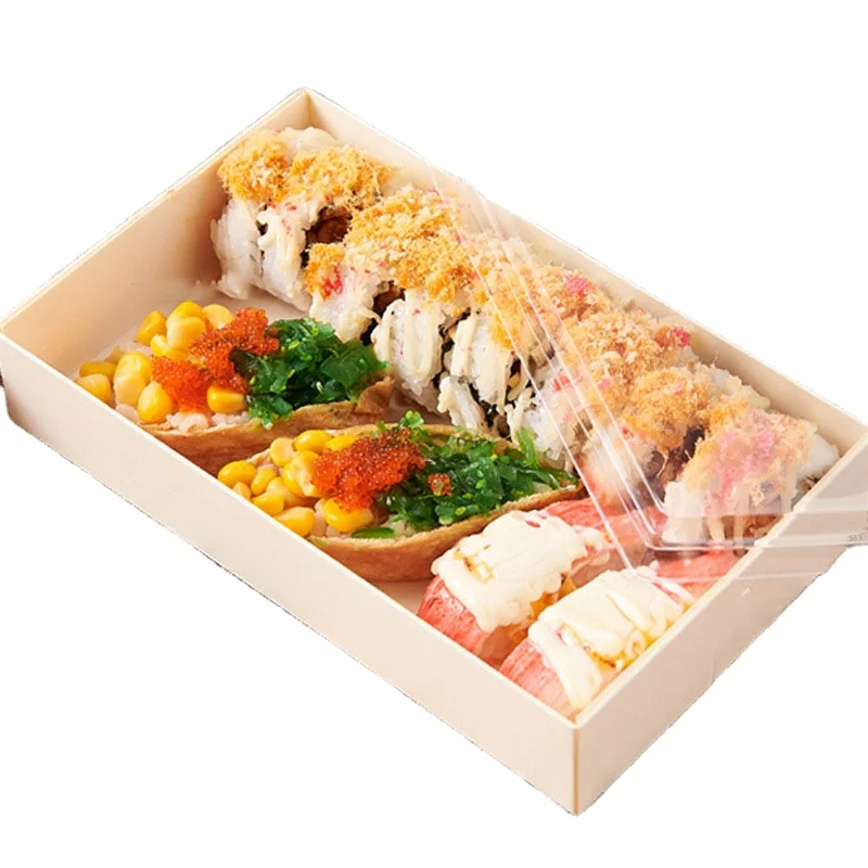 Disposable Wooden Takeaway Food Container Bread Pastry Swiss Roll Cake Sushi Bakery Packaging Box