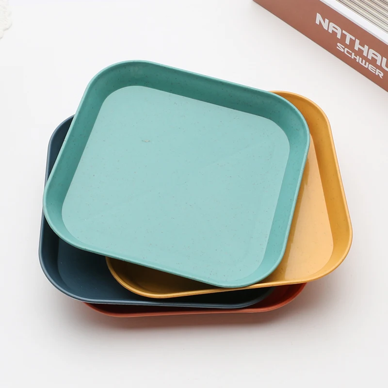 Wholesaler Lightweight Reusable Dinner Food Dishes wheat Plastic PP Square Wheat Straw Plate
