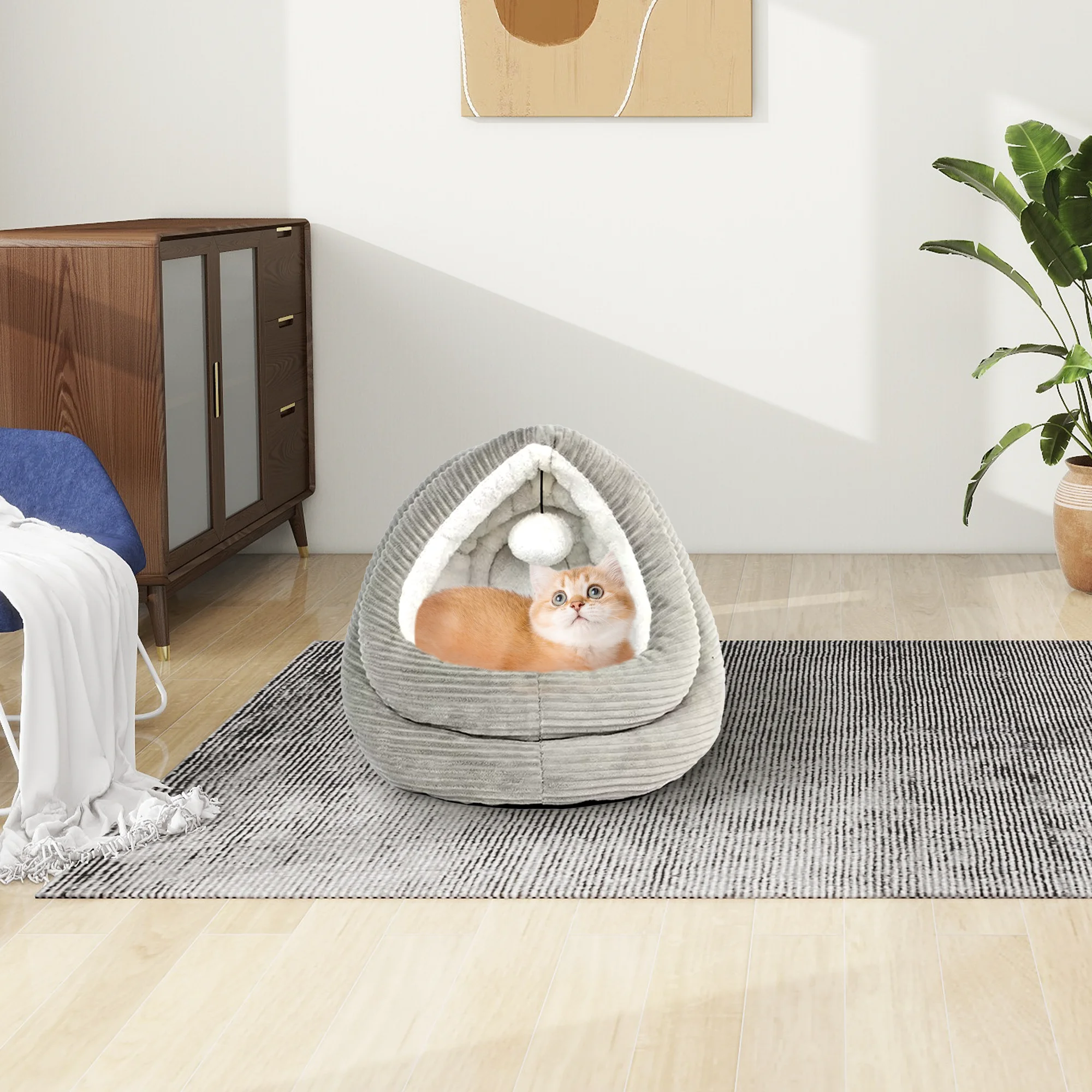 C4P Wholesale plush cat nest warm removable cushion hanging ball semi-closed pet bed