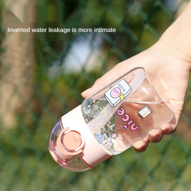 Wholesale 380ml Kids Drinking Bottle Borosilicate Glass Cartoon Baby Water Bottle With Straw Travel Leakproof Milk Cup