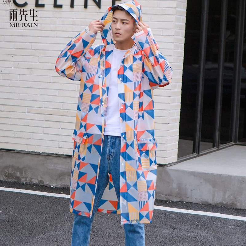 Adult long outdoor hiking travel plastic full printing EVA colorful  raincoat