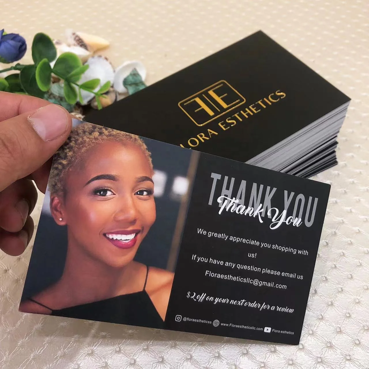 Professional custom luxury gold foil black thank you for supporting my small business packaging card with own photo picture