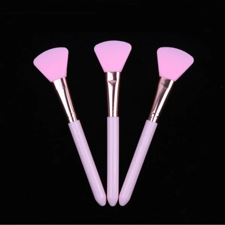 Hot Pink Color Plastic Handle Silicone Head Cosmetic Tools Fan Shape Face Mask