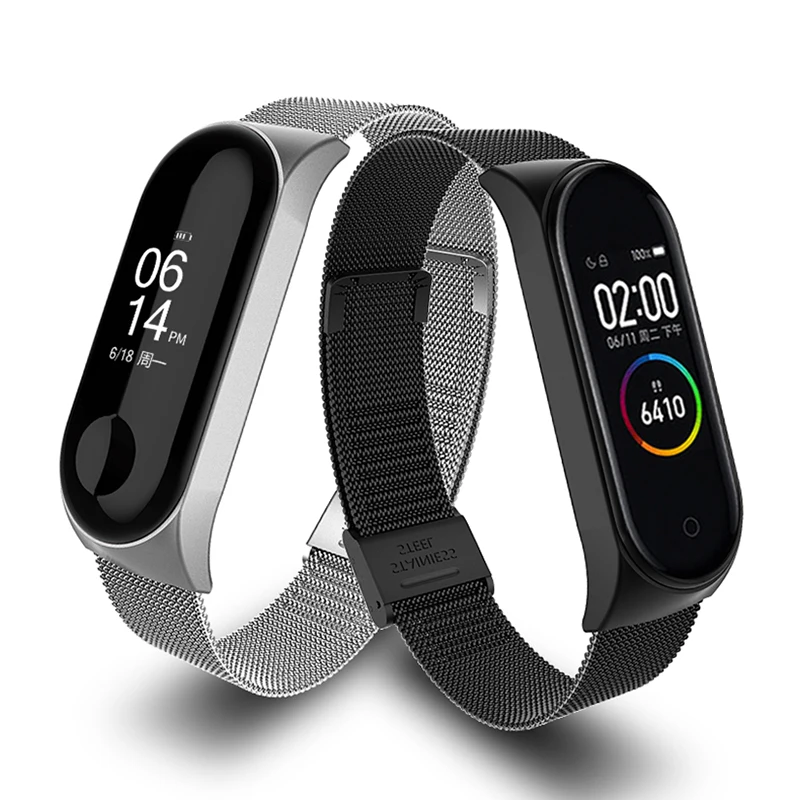  Ремешок из нержавеющей стали для Xiaomi Mi Band 3 4 металлический браслет без винтов наручных