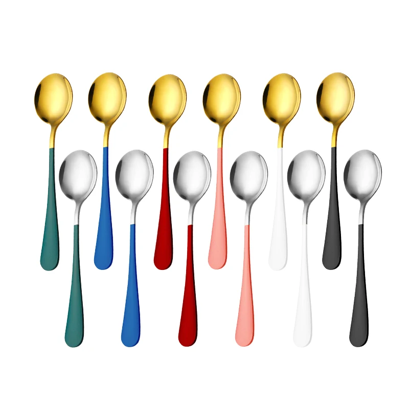 
Metal Soup Spoons Stainless Steel Colorful Dinner Round Coffee Spoons for Home Hotel 