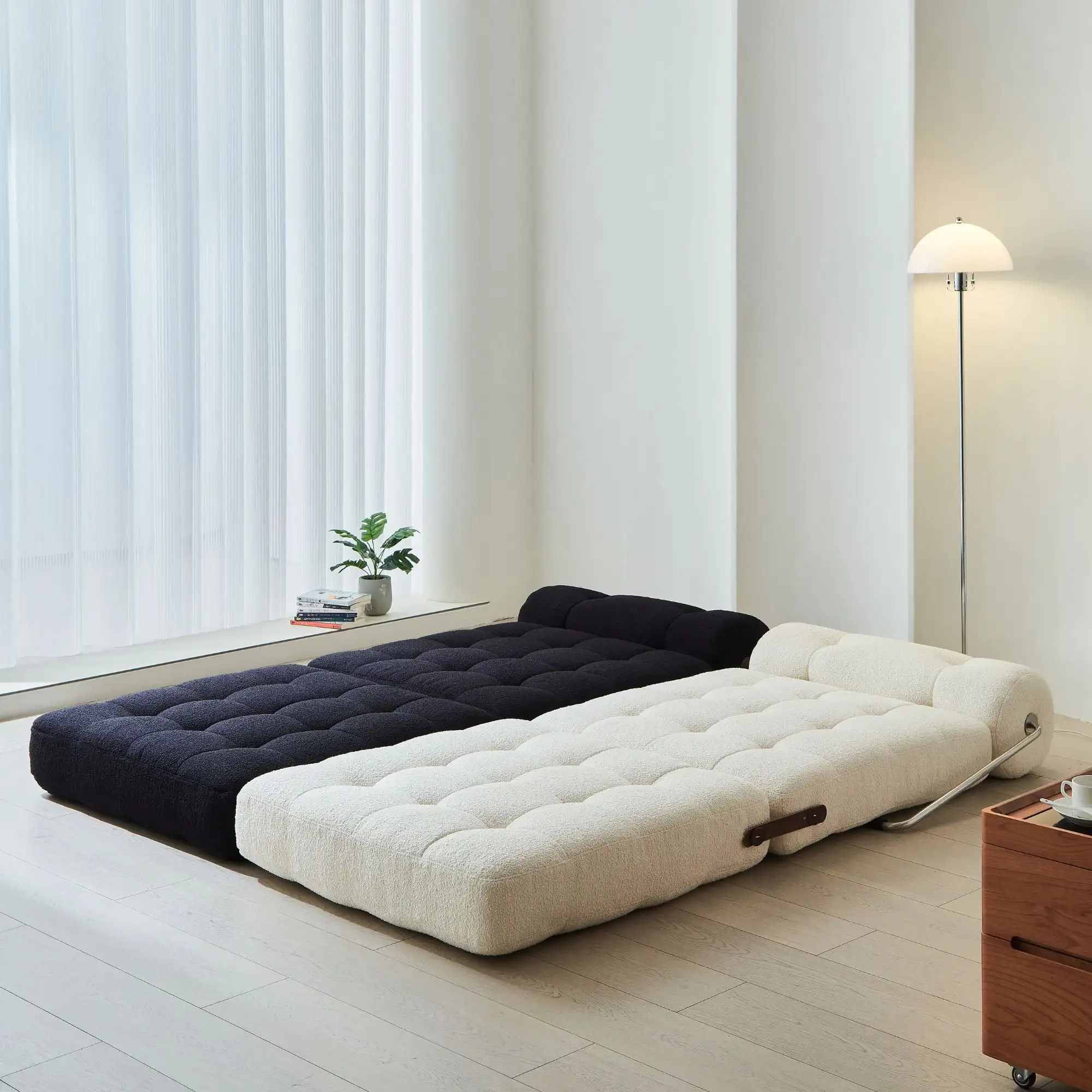 Portable Sofa Bed Comfortable Modern Multipurpose Beige Upholstered Lazy Chair For Home Indoor