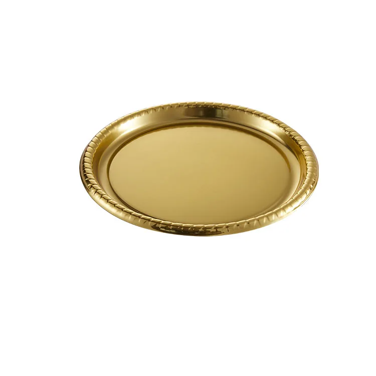 12Inch Disposable Plastic Plate Round Trays Gold Metal Film Plate Party Trays Factory Wholesale Custom Size Plastic Trays