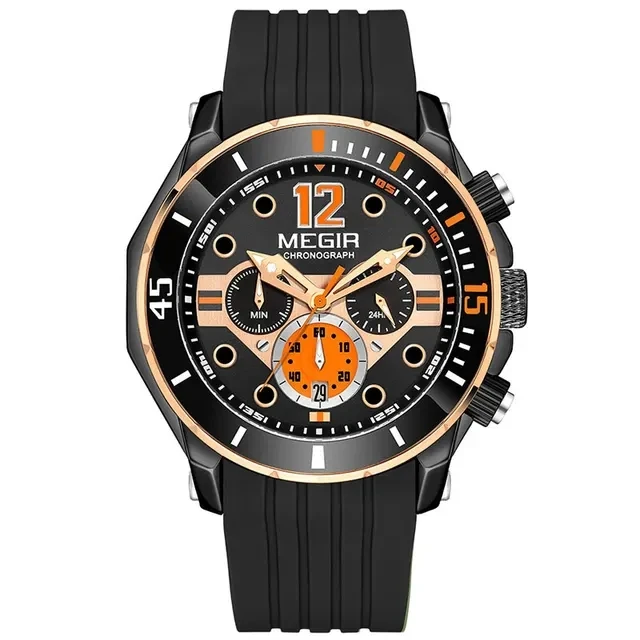 MEGIR 2206 Life Waterproof Watches Alloy Auto Date Calendar Watch Luxury Silicone Strap Wristwatch Simple Male Quartz Wholesale