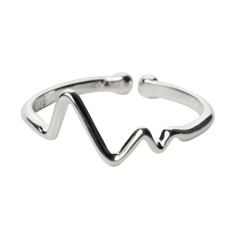 Korea New Electrocardiogram Design 925 Sterling Silver Simple Fashion Adjustable Wave Shape Rings Jewelry For Women