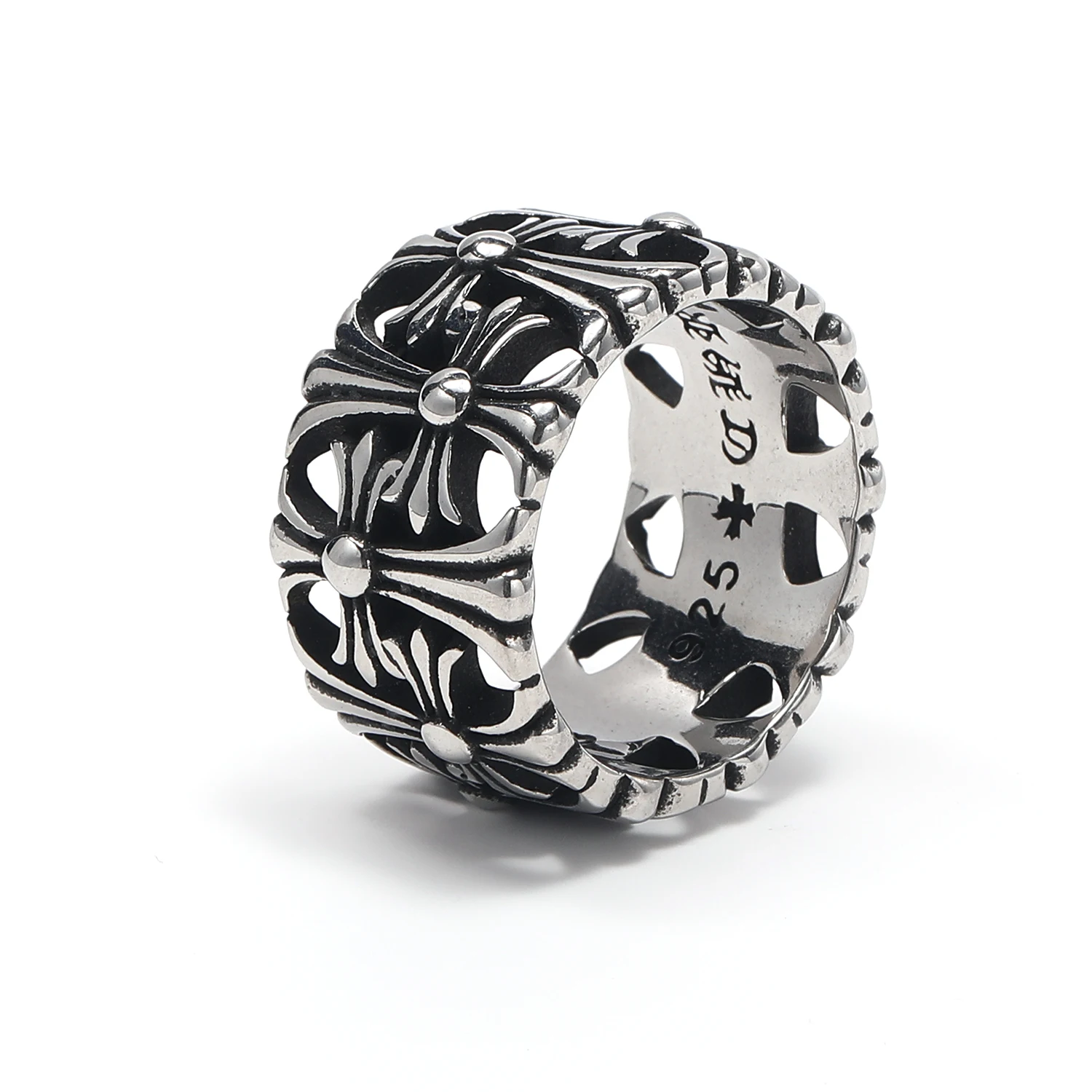 Factory Wholesale Stainless Steel chrom Rings New Retro Style Hop Punk Personality Collection Heart Jewelry for Men