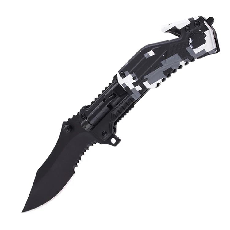 Stainless Steel Folding Blade Hunter Outdoor Camping Survival Hunting Fishing With Led Light Black Utility Tactical Pocket Knife