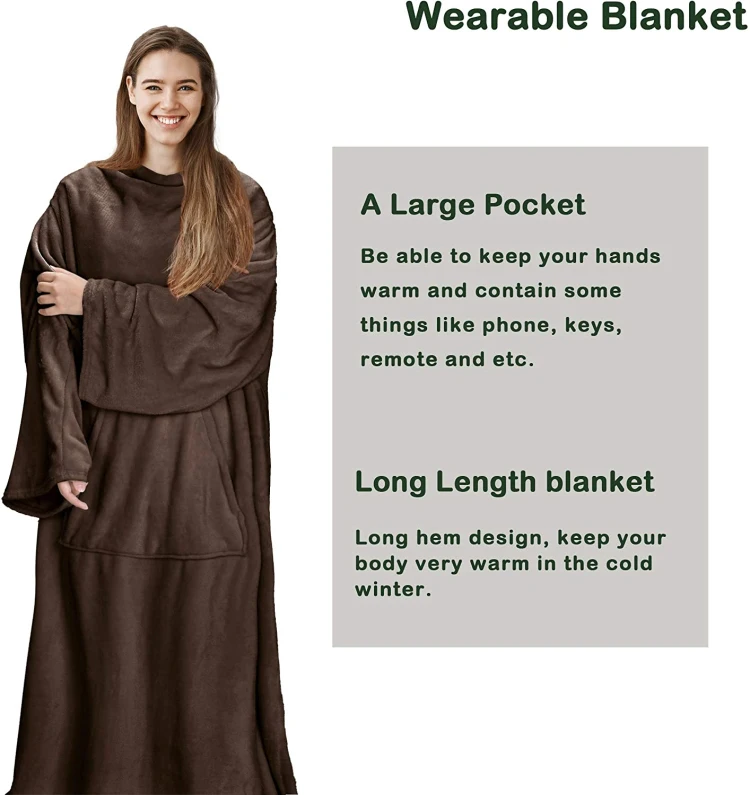 CVS Warm comfy Cozy thick customized color 100% polyester flannel TV Blanket Wearable Fleece Blanket With Sleeves