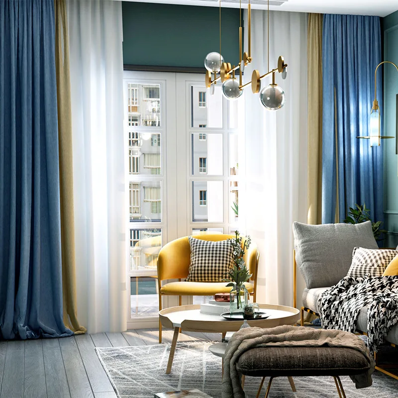 Cotton and linen jacquard curtains High shading and heat insulation Hotel living room Bedroom curtains Finished curtain fabric