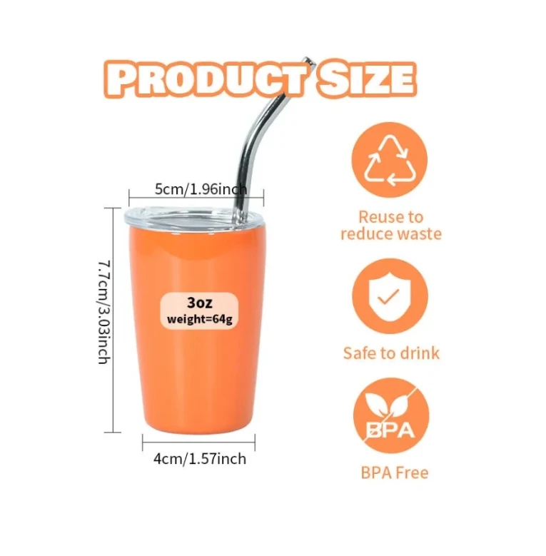 USA Wholesale 3oz Mini Double Wall Stainless Steel Tumbler Cup 12 Mixed Colors American Style Design with Lid Straw for Coffee