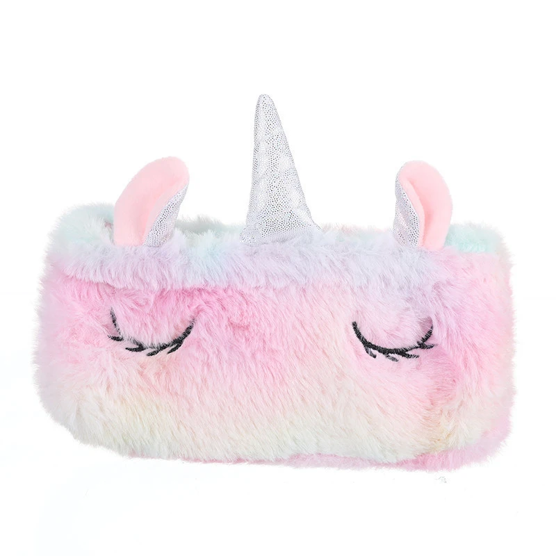 Flocking emulates fur unicorn custom school cute pencil case for girls