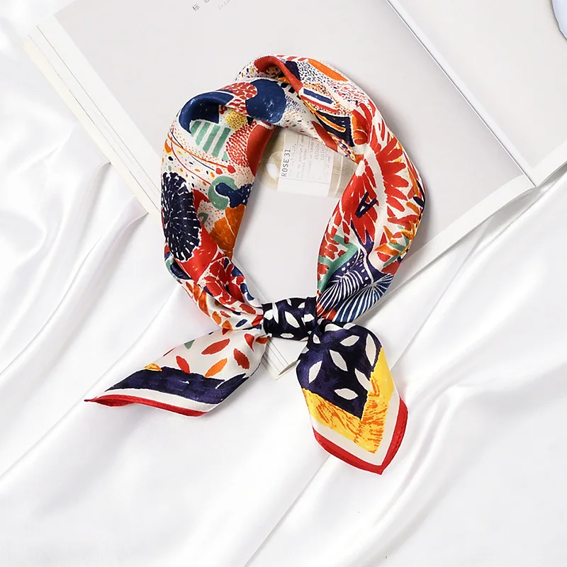 Wholesale Custom Printed Logo Digital Printing Mulberry Women Ladies Scarves Head Wrap Square Satin Silk Scarf