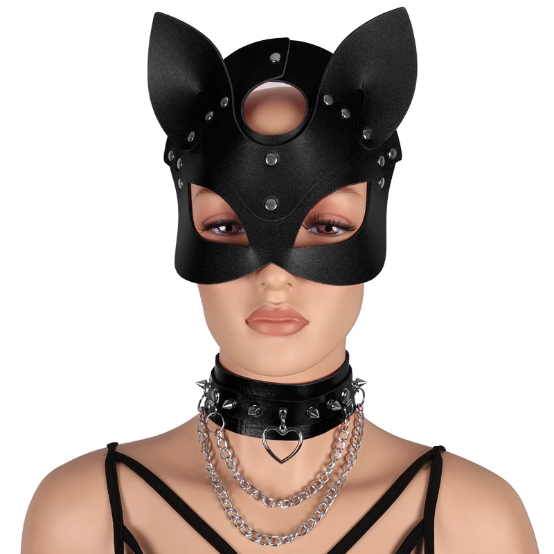 Leather Head Harness Unisex Hood  Punk Goth Fetish Cosplay Adjustable Black  for Show Night Party