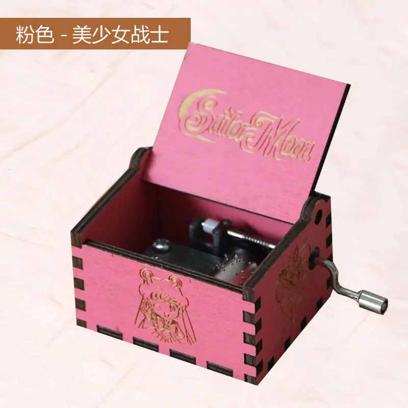 Wholesale Multiple Designs Melody Hand Crank Music Box Laser Engraved Anime Sailor Moon Demon Slayer Wooden Music Box For Gift