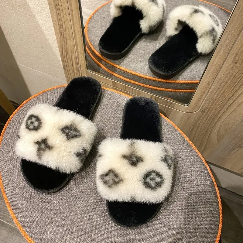 Wholesale Warm Soft Bedroom Shoes Women Men Plush Cotton Couple Cute House sandals Anti-slip Slippers Leopard print fur slippers