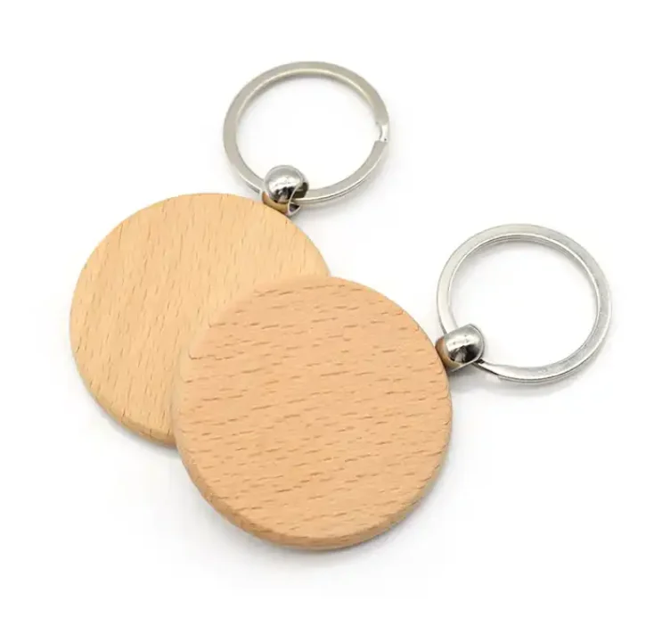 Round Wooden Key Tags with Ring Unfinished Wooden Blank Key Chain