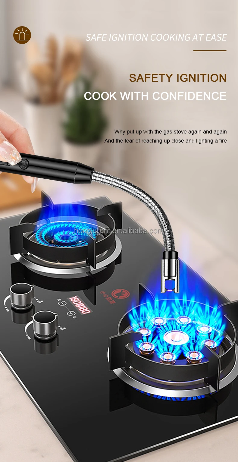 JL 897-2 Wholesale Electronic USB Rechargeable Plasma Arc BBQ Lighter Windproof 360 Degree Free Rotation for Cigarettes
