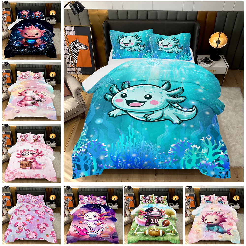 American Style Axolotl Bedding Set 200g Polyester Filling Comforter Twin Full Queen Size 3D Technics Home Hotel Use