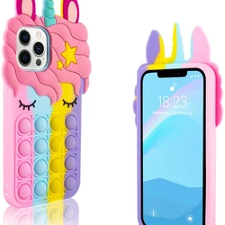 HUAYI relief stress soft silicone soft rainbow Sensory Push Bubble Fidget Toy Phone Case