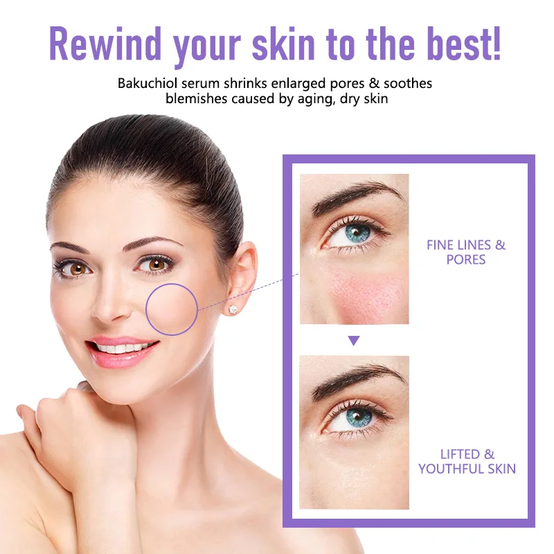 Pure organic skincare smooth anti aging reduce fine lines wrinkles firming collagen retino bakuchiol serum