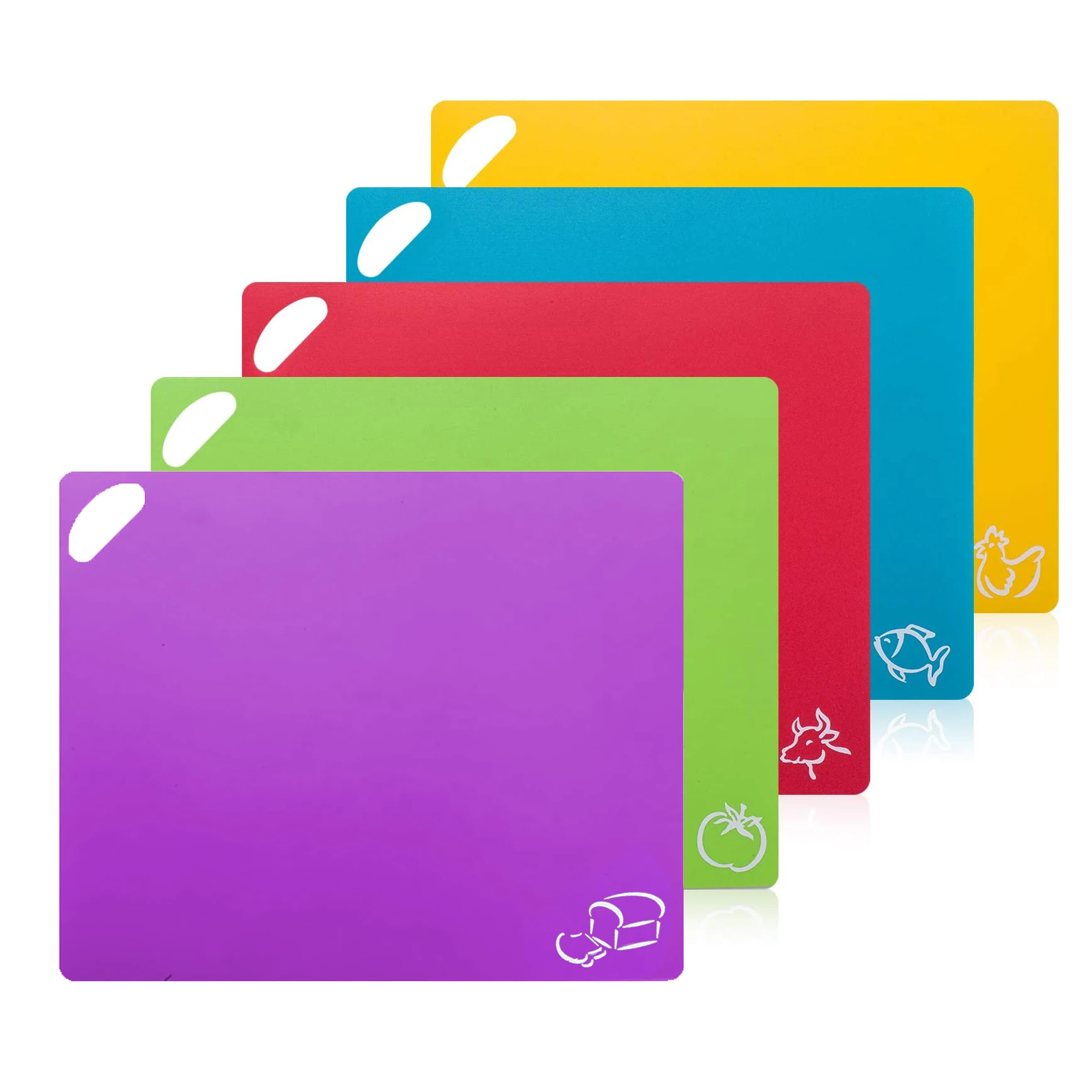 Non-slip Chopping Board Set Extra Thick Flexible Plastic Cutting Board Mats With Food Icons Set of 6