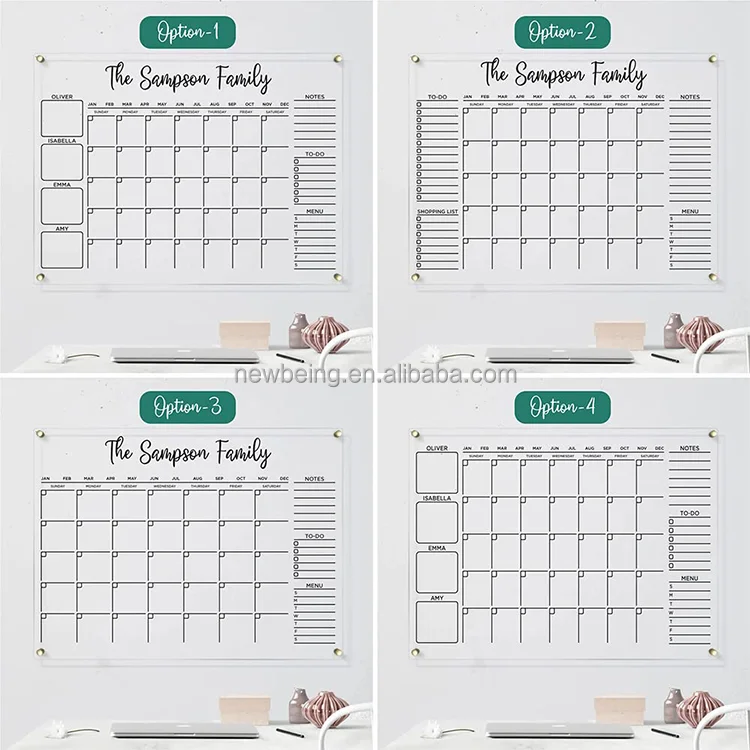 Custom Acrylic Family Weekly Planner Personalized Monthly Calendar Dry Erase Board For Wall