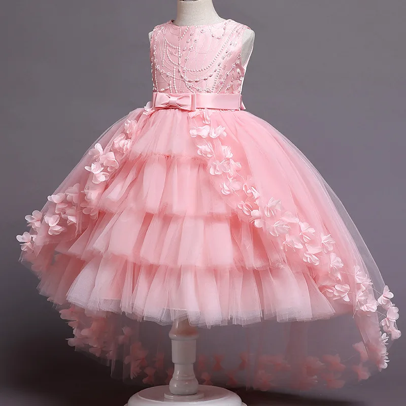 Hot Selling Summer Girls Trailing Lace Tutu Dress Flower Kids Girls Banquet Show Dress