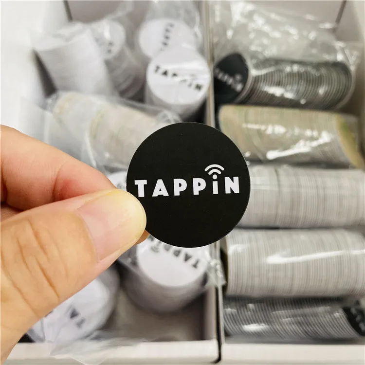 iso14443a 13.56mhz 504 bytes Writable custom waterproof durable mini nfc 215 pvc coin tag for wholesale