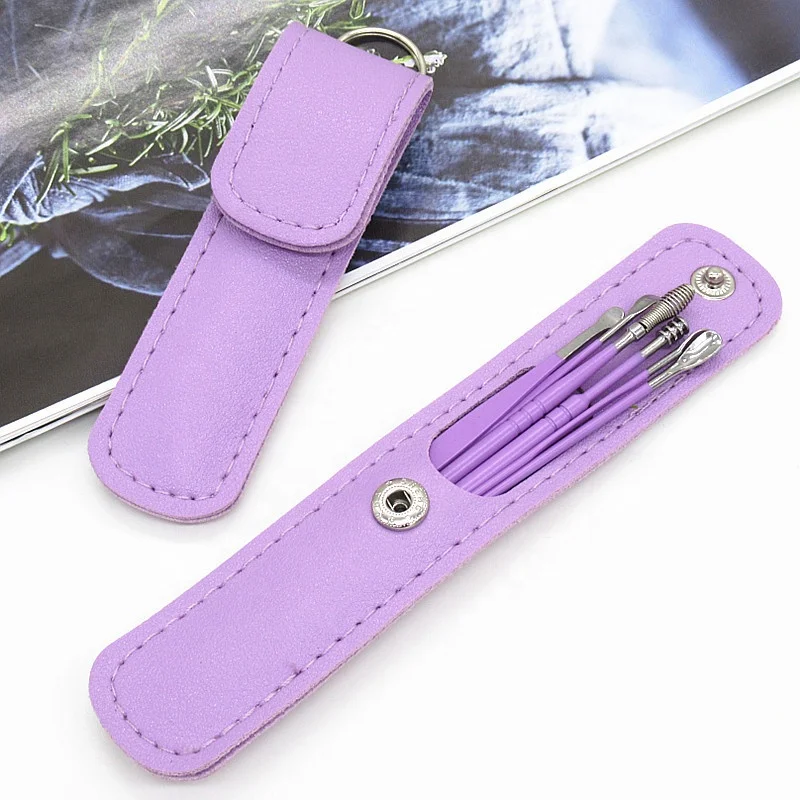 Stainless Steel 6pcs Earpick Wax Remover Set Curette Ear Pick Cleaner Ear Cleaner Spoon Care Ear Clean Tool With PU Bag