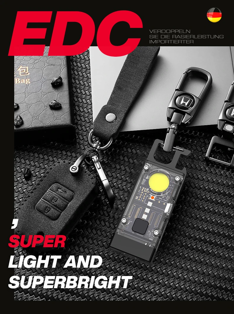 Solar Charging Industrial Style Keychain Flashlight Double Lights Rechargeable Type-C Edc Flashlight With Magnet