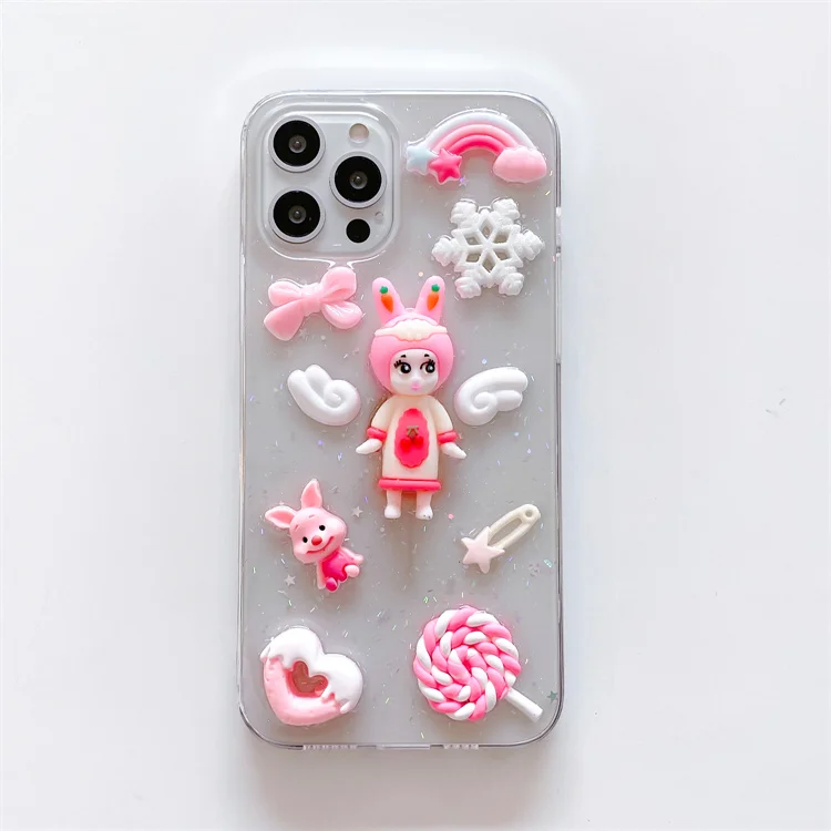 Transparent Silicone cute girl design Protecting Mobile Cases Soft Epoxy Resin For Iphone 7 8 X XR 11 12 Pro Max