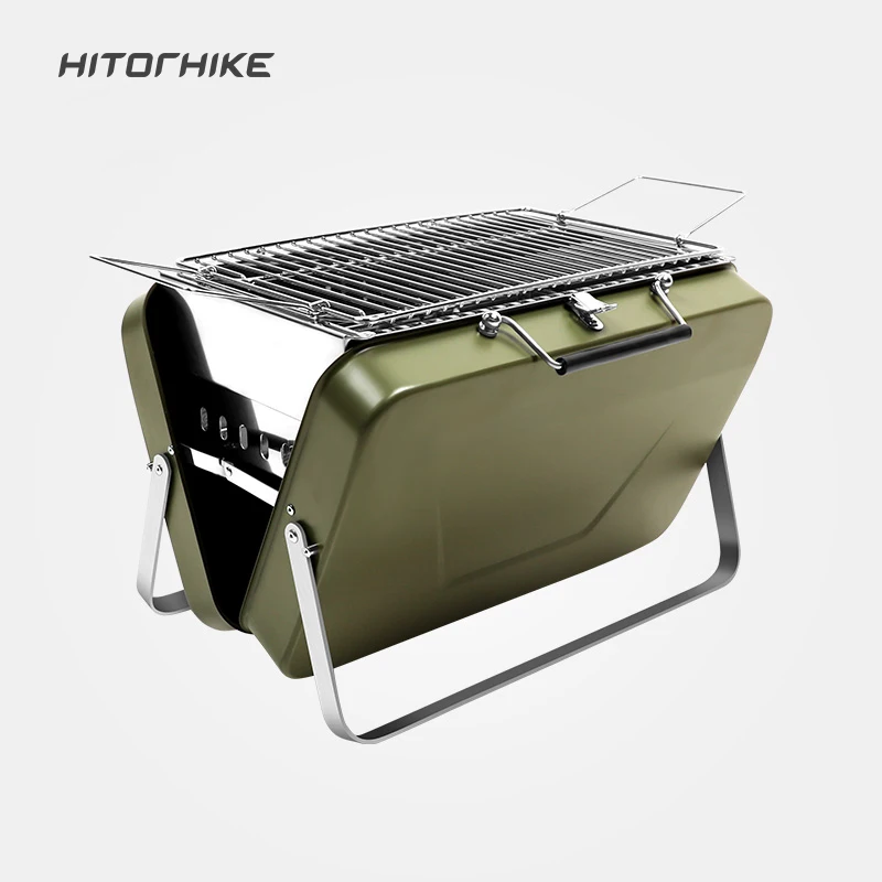 Hitorhike outdoor camping bbq grill portable briefcase style folding charcoal barbeque grill