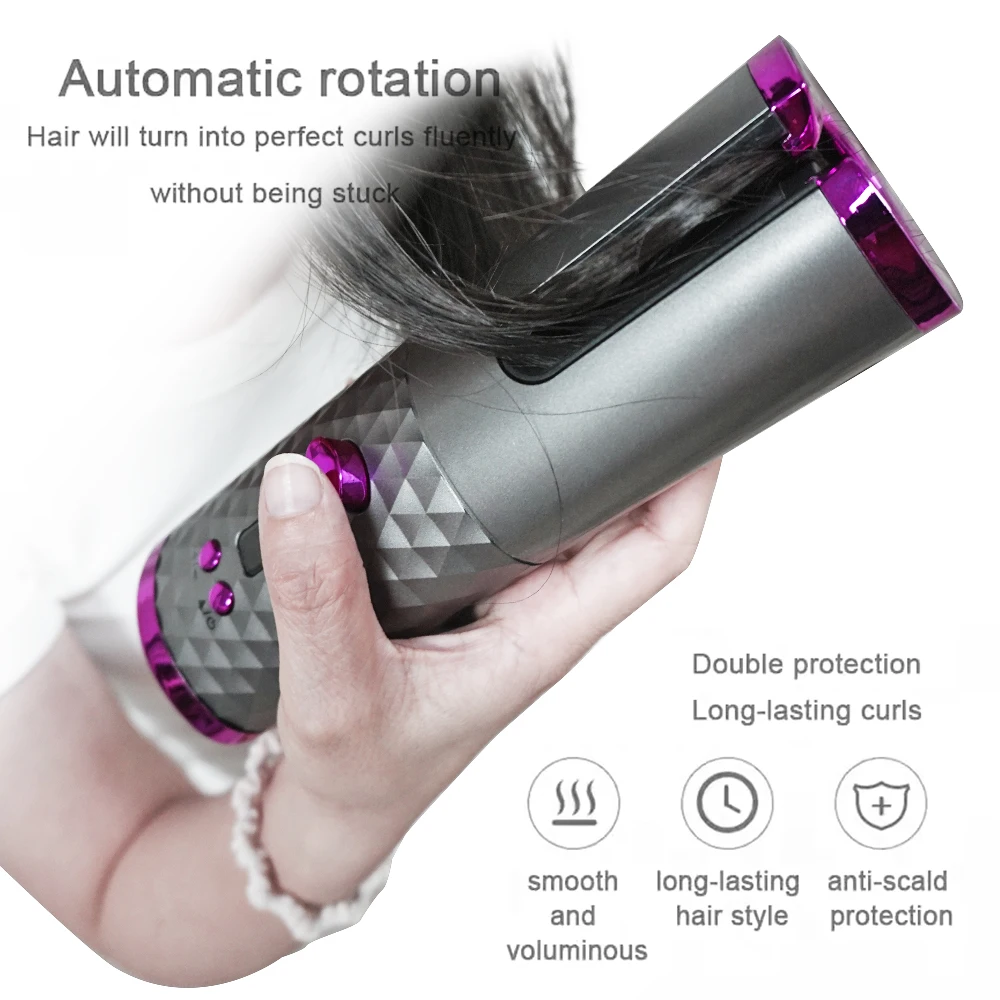 Automatic Curling Iron Fast Heating Hair Curling Iron for Hair Styling Rechargeable Cordless Hair Curler with 6 Temps and Timers
