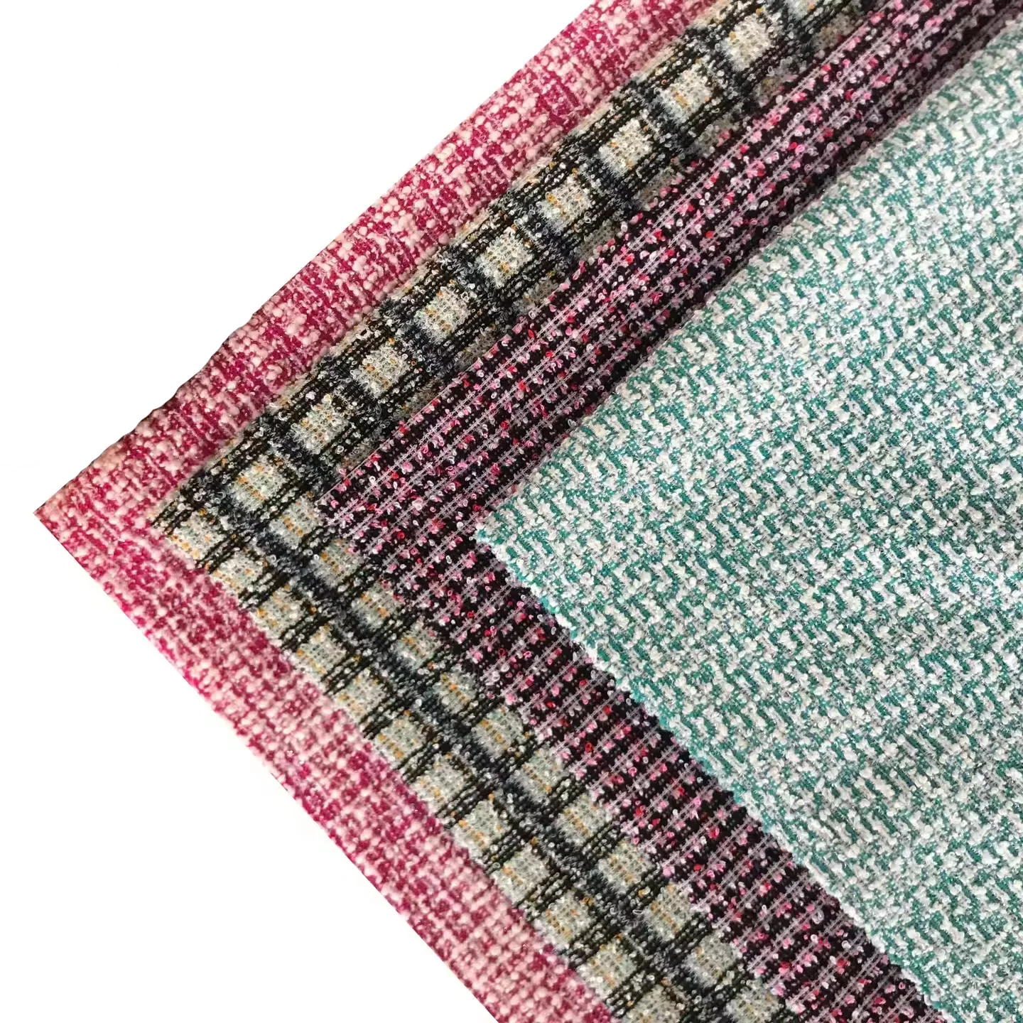 DB Textile White Green Polyester Rayon Cotton Metallic Stretch Knit Jacquard Lurex Tweed Fabric For Suit