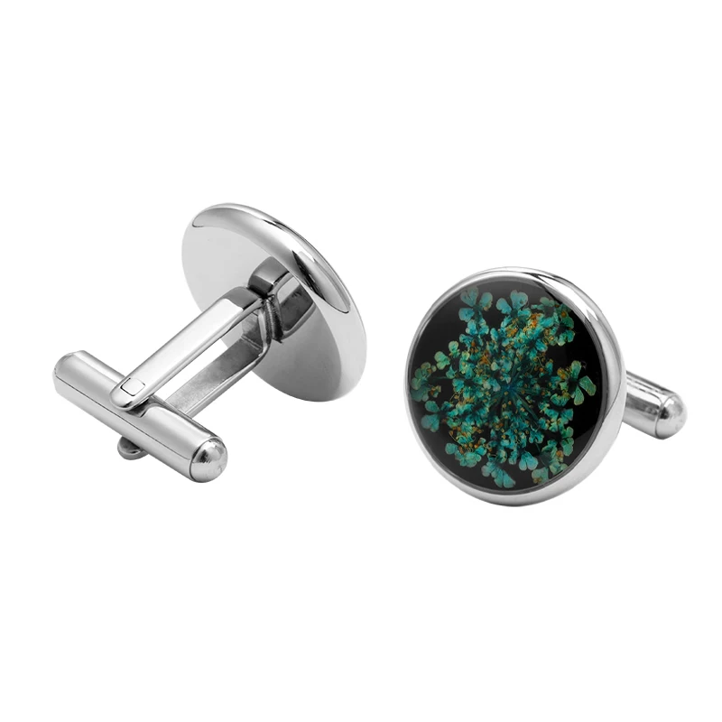 Top selling engravable stainless steel with dry flower shirt cufflinks for men