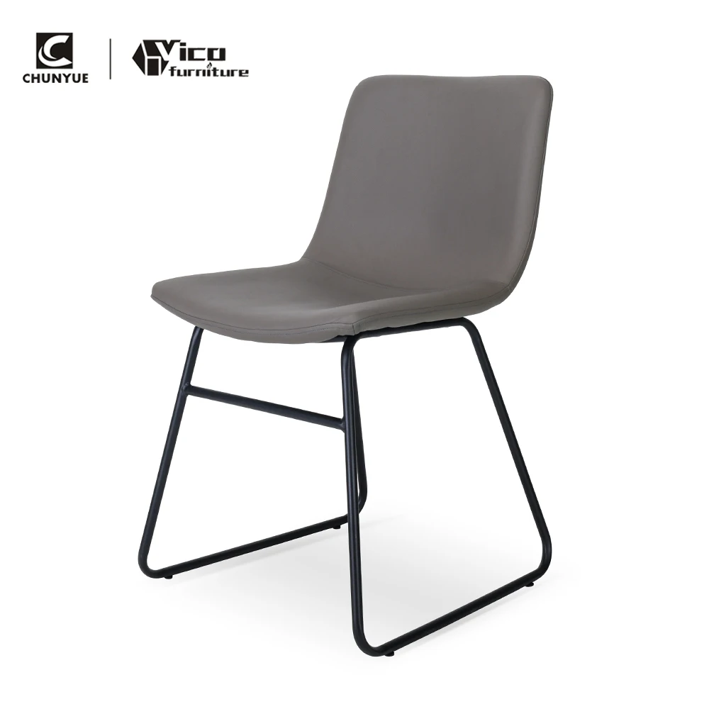 Grey antique upholstered dining chairs modern fabric with metal legs