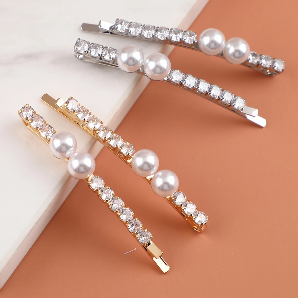 Fashion Sparkling Zircon Pearl Hairpin Copper Barrettes Hijab Pin BP-Bobby Pin Hair Clips