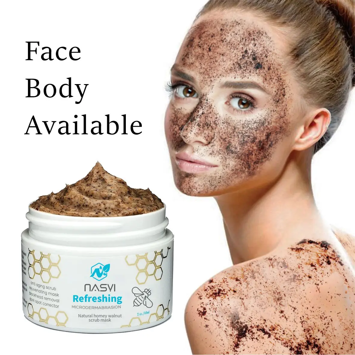 Best Selling Nasyi Private Label Natural Vegan Face Mask Pore Shrink Microdermabrasion Honey Walnut Facial Scrub Facial Mud Mask