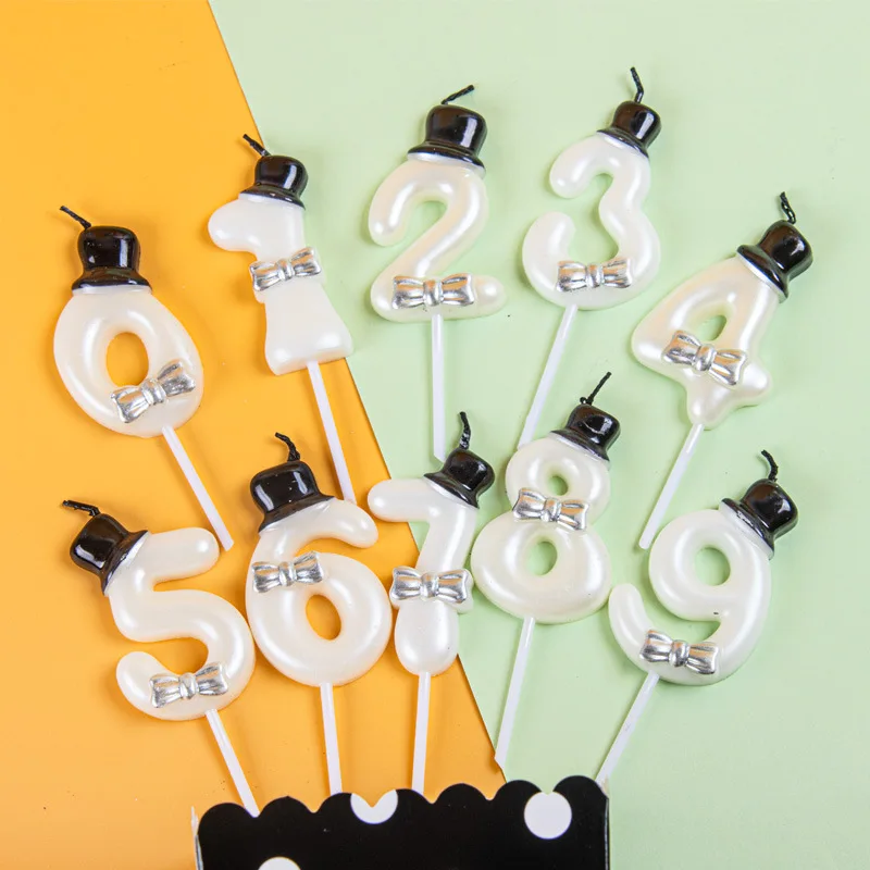 Wholesale Custom White Top Hat with Bow Birthday Cake Decorating Candle