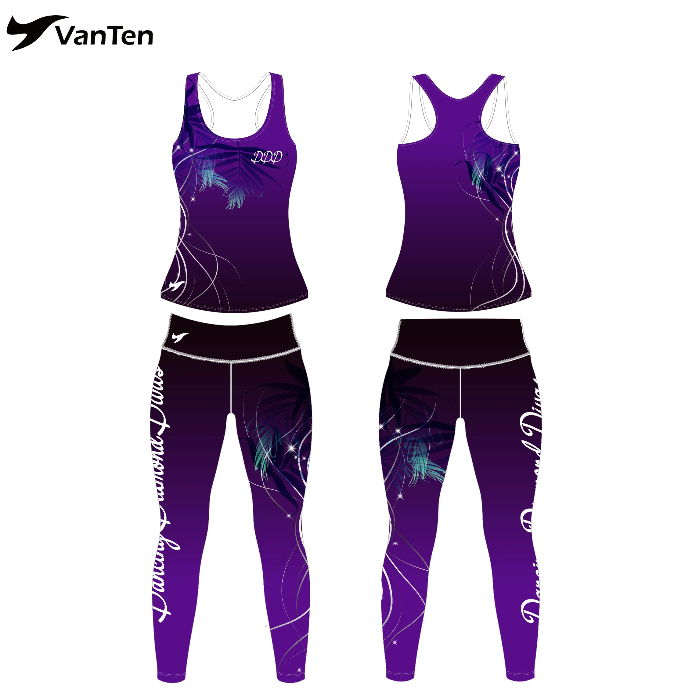 Customized Spandex Cheerleading practice wear sublimation Dance team Singlet Pant legging set