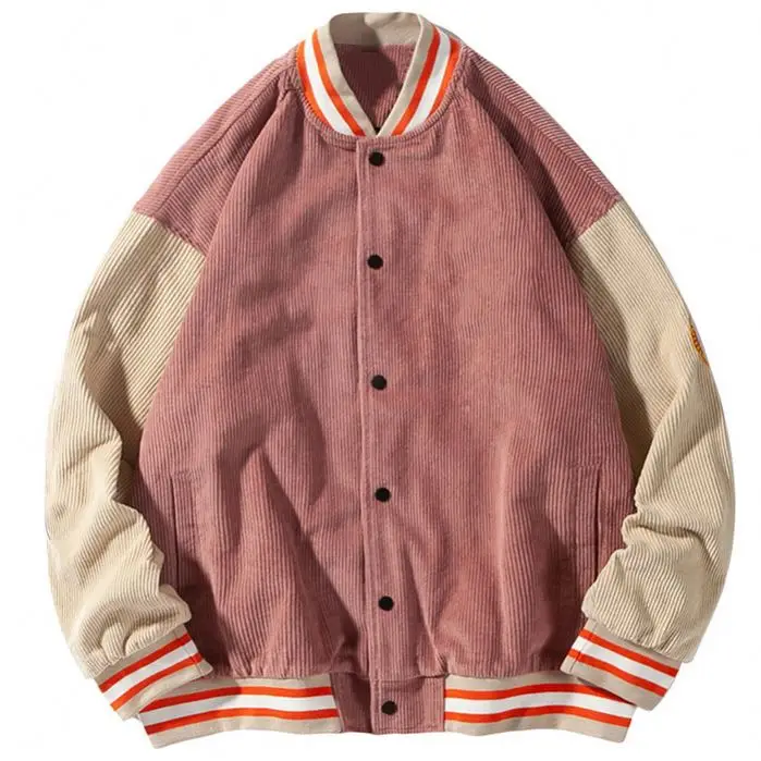 Manufacturers Custom Fashion Streetwear Baseball Jacket Button Up Front Thick Corduroy Winter Bomber Jacket